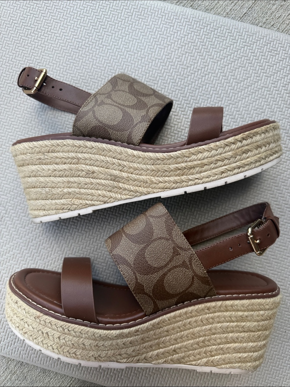 Coach Brown Signature Canvas Espadrille Platform Sandals - Picture 1 of 6